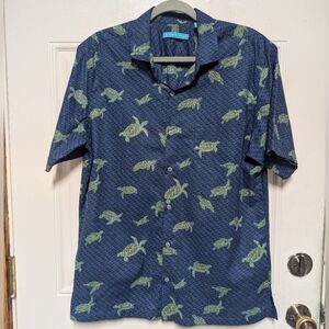 Tori Richard Honu Impression Regular Fit Button Up Hawaiian Shirt Blue Medium